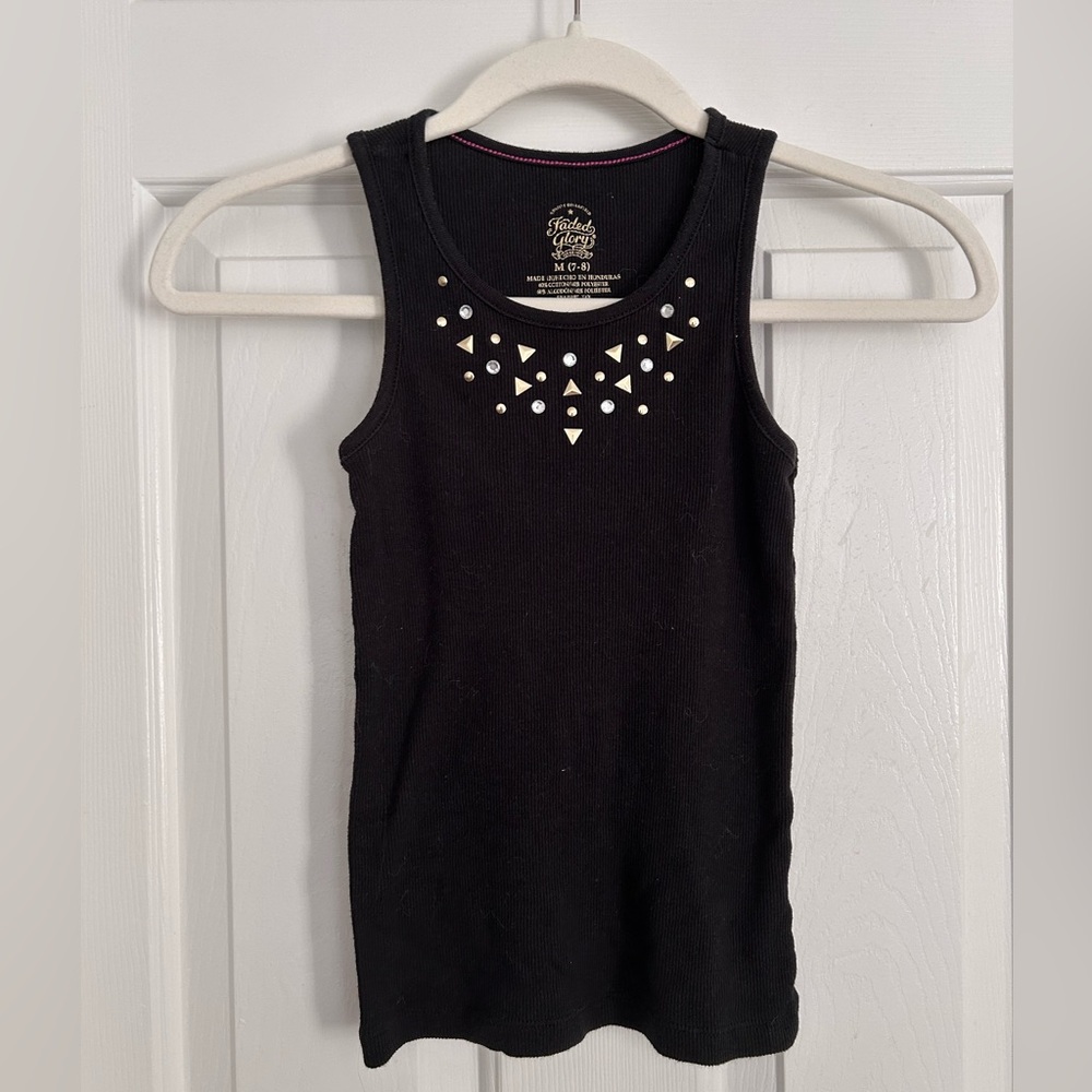 Faded Glory Black Tank Top with Metallic Accents Girls 7/8